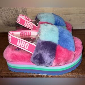 🥰 UGG Women's Disco Checker Slide Rainbow Platform Slippers Womens Size 8 *NIB*